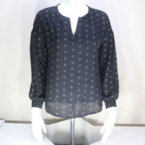 Banana Republic Black Patterned Smocked Blouse Size XS Petite
